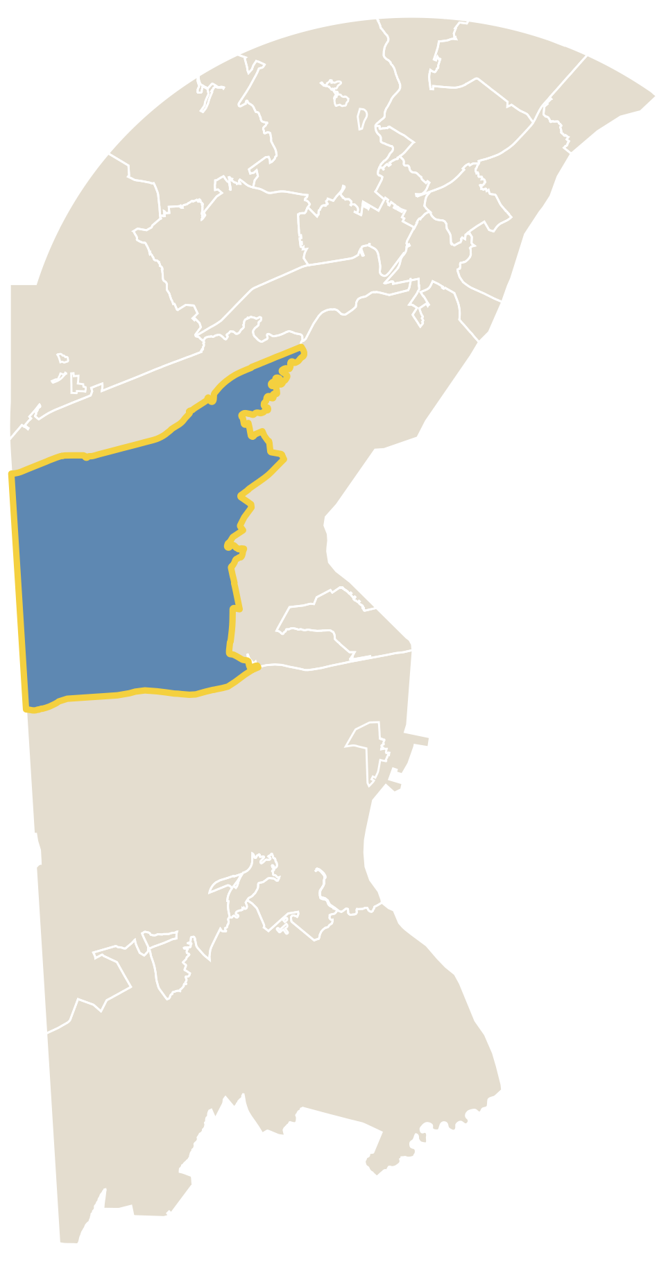 Map of New Castle County with Bear, Glasgow & Christiana outlined in gold