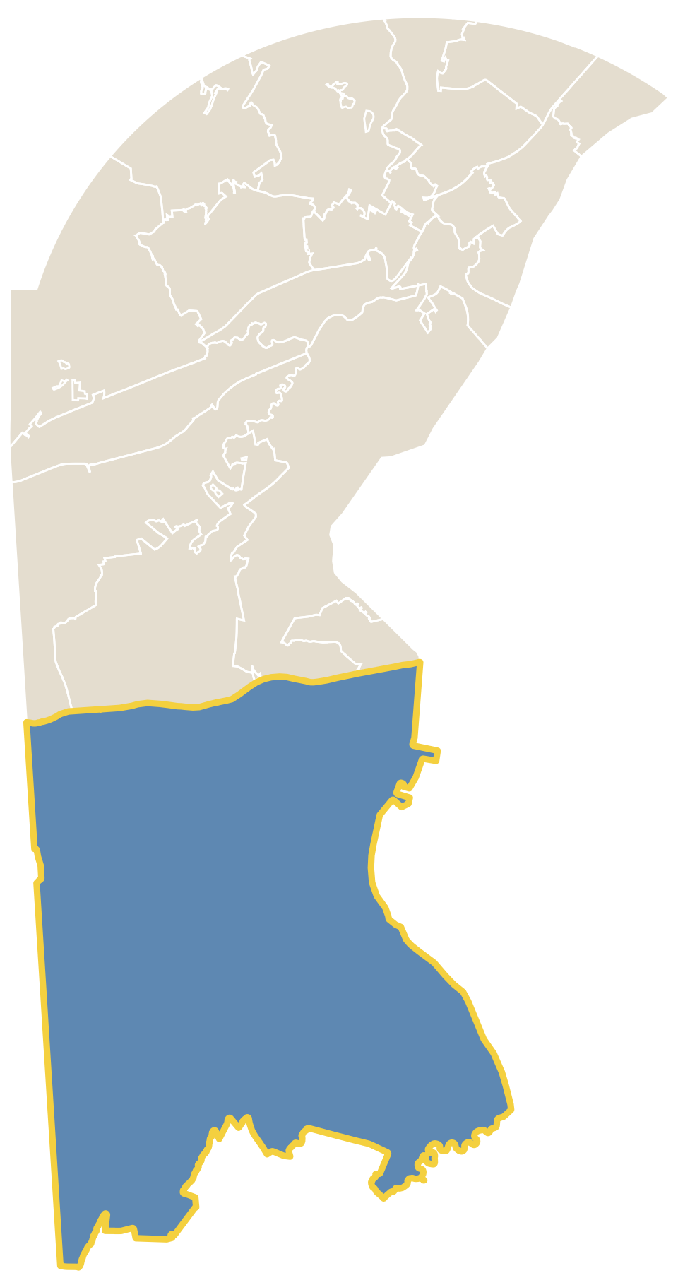 Map of New Castle County with Middletown, Odessa & Townsend outlined in gold