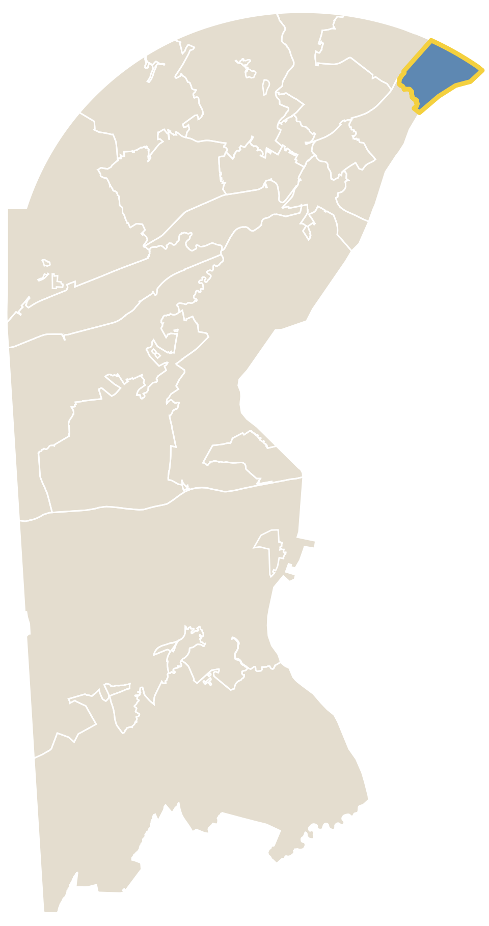 Map of New Castle County with Claymont outlined in gold