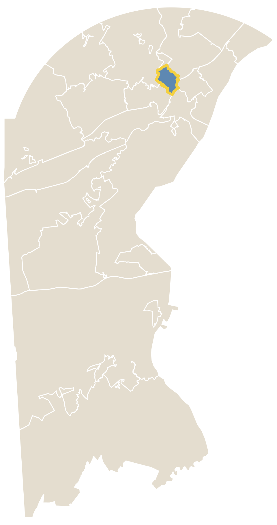 Map of New Castle County with Trolley Square & the Highlands outlined in gold