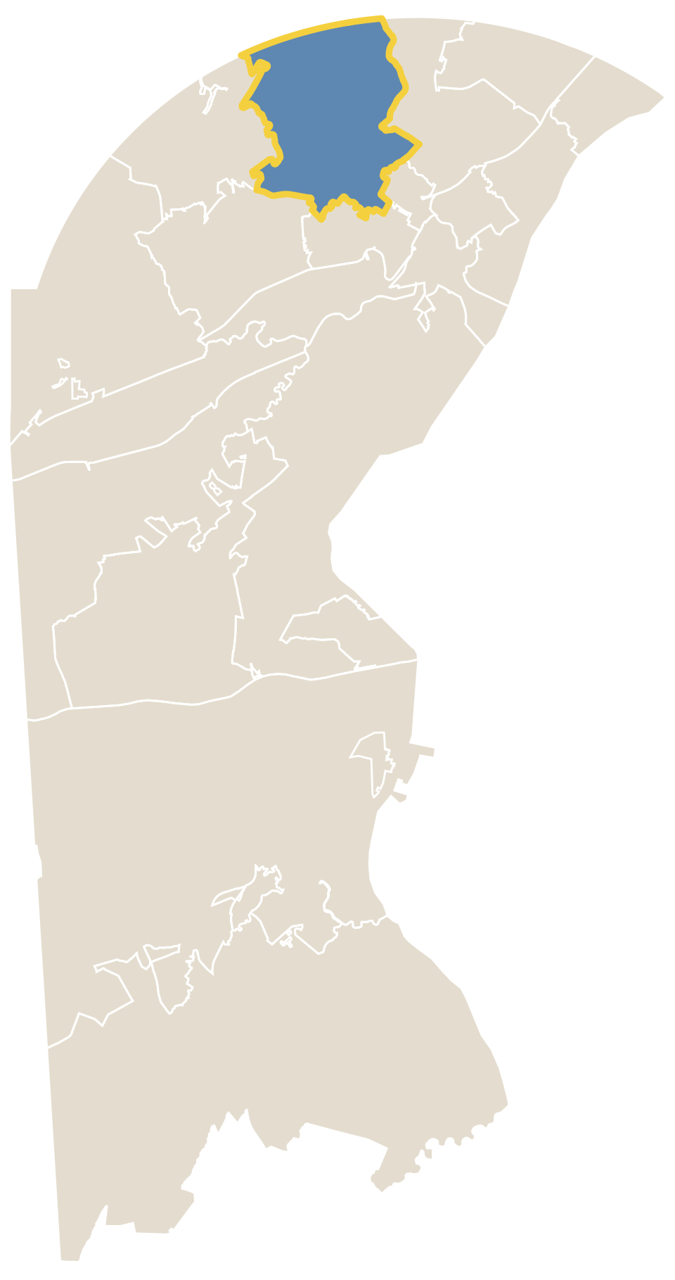Map of New Castle County with Greenville & Centreville outlined in gold