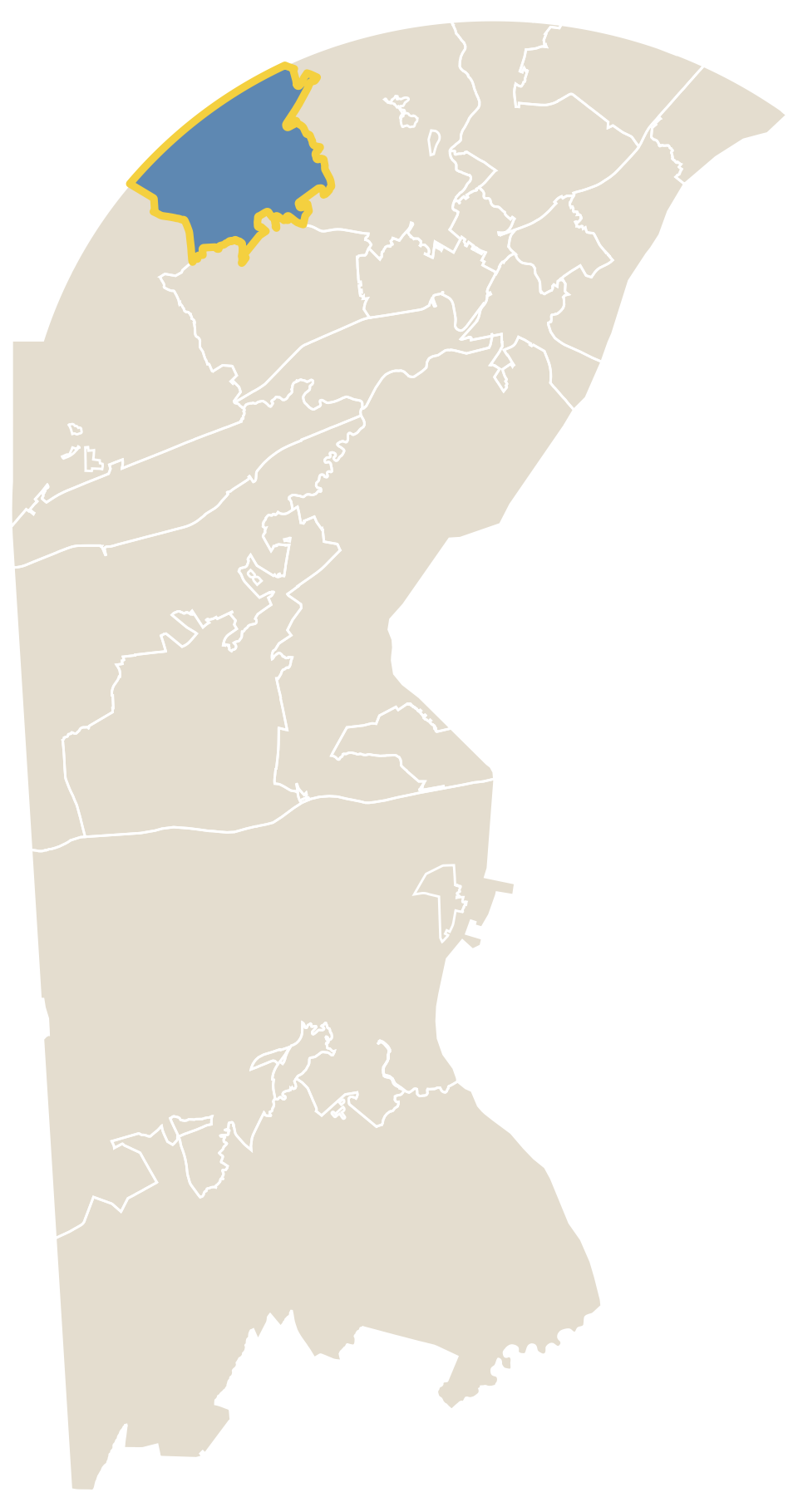 Map of New Castle County with Hockessin & Yorklyn outlined in gold