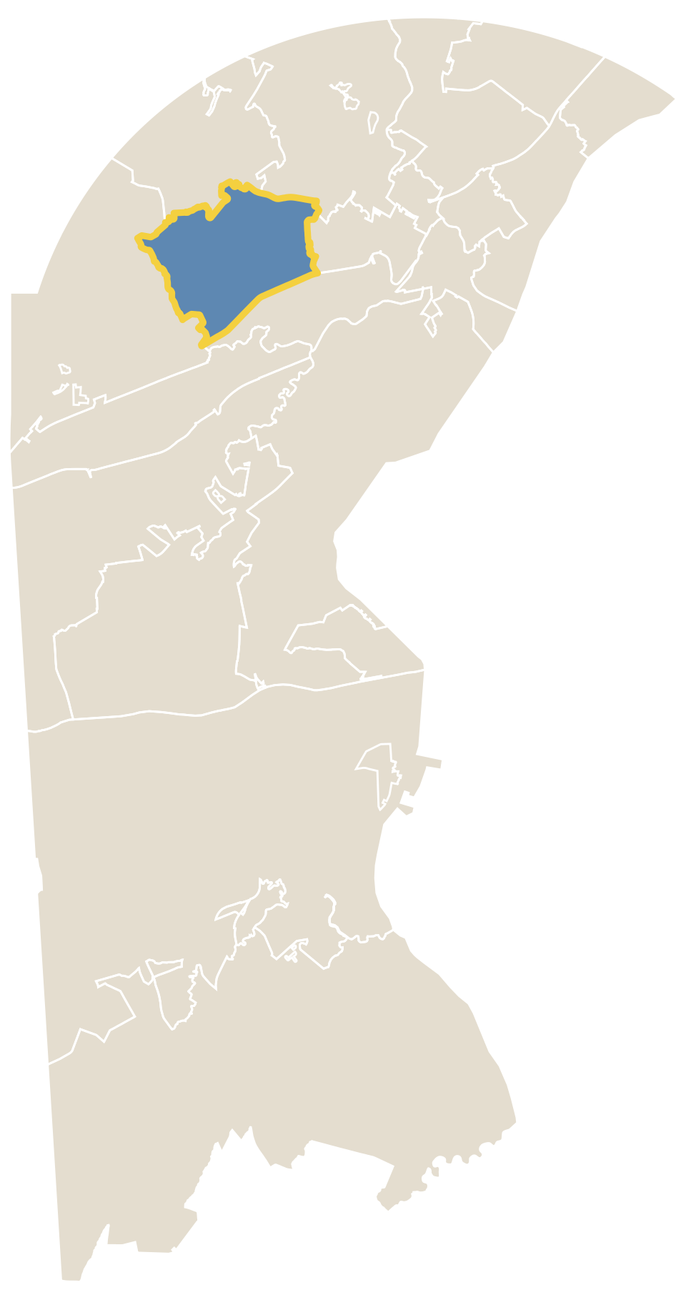 Map of New Castle County with Pike Creek outlined in gold