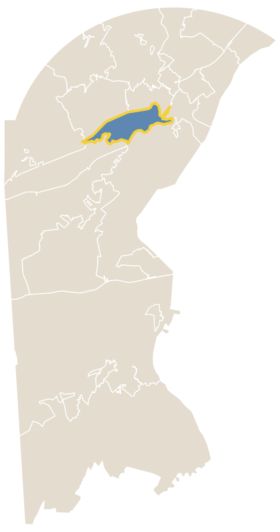 Map of New Castle County with Newport & Stanton outlined in gold
