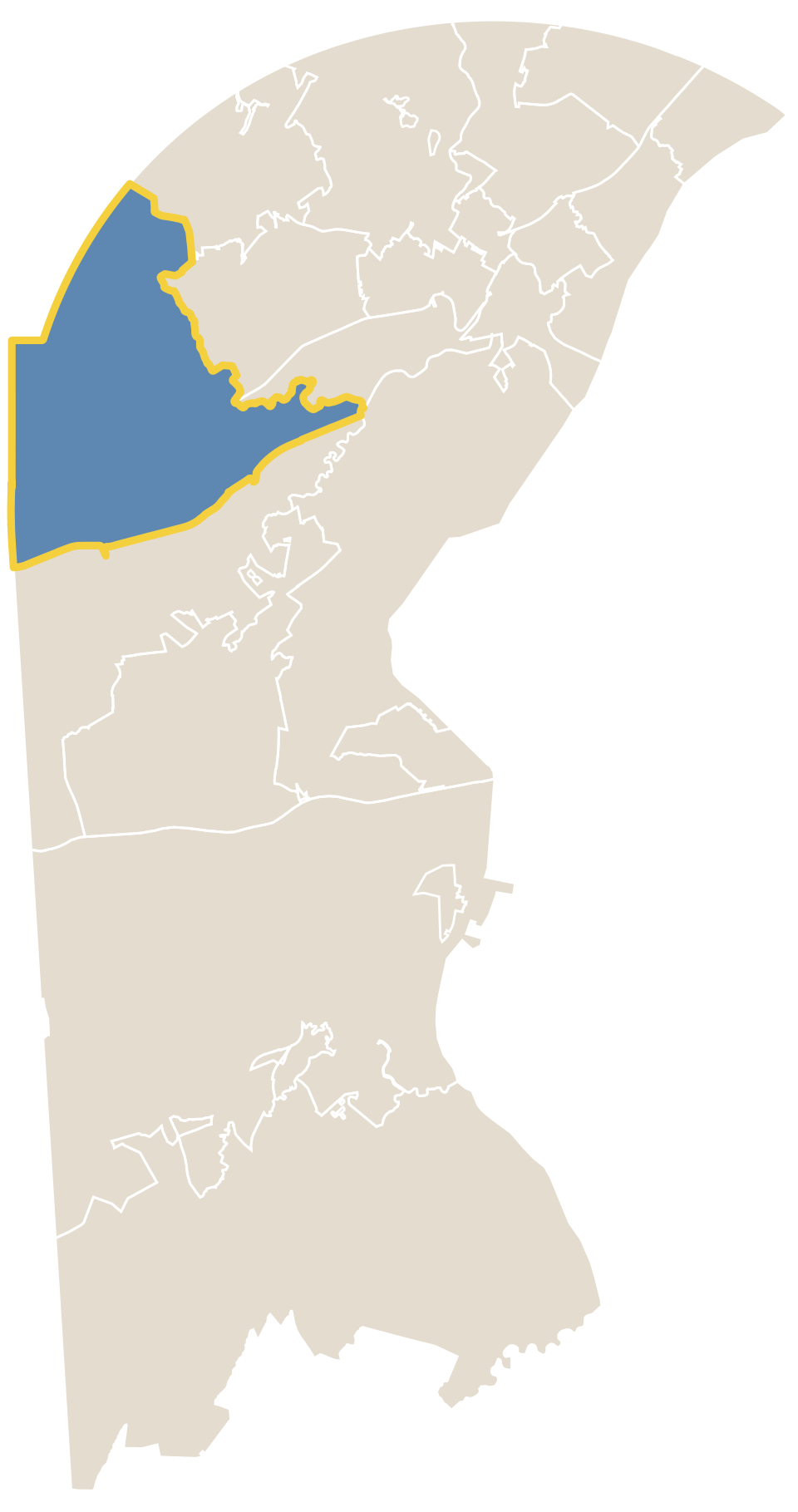 Map of New Castle County with Newark outlined in gold